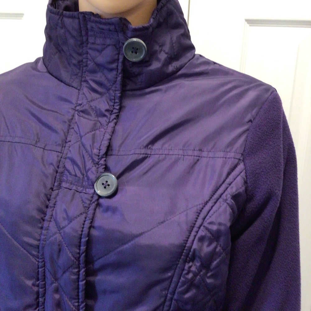Womens Purple Quilted Fleece Sleeve Winter Coat Size Small - Picture 2 of 8